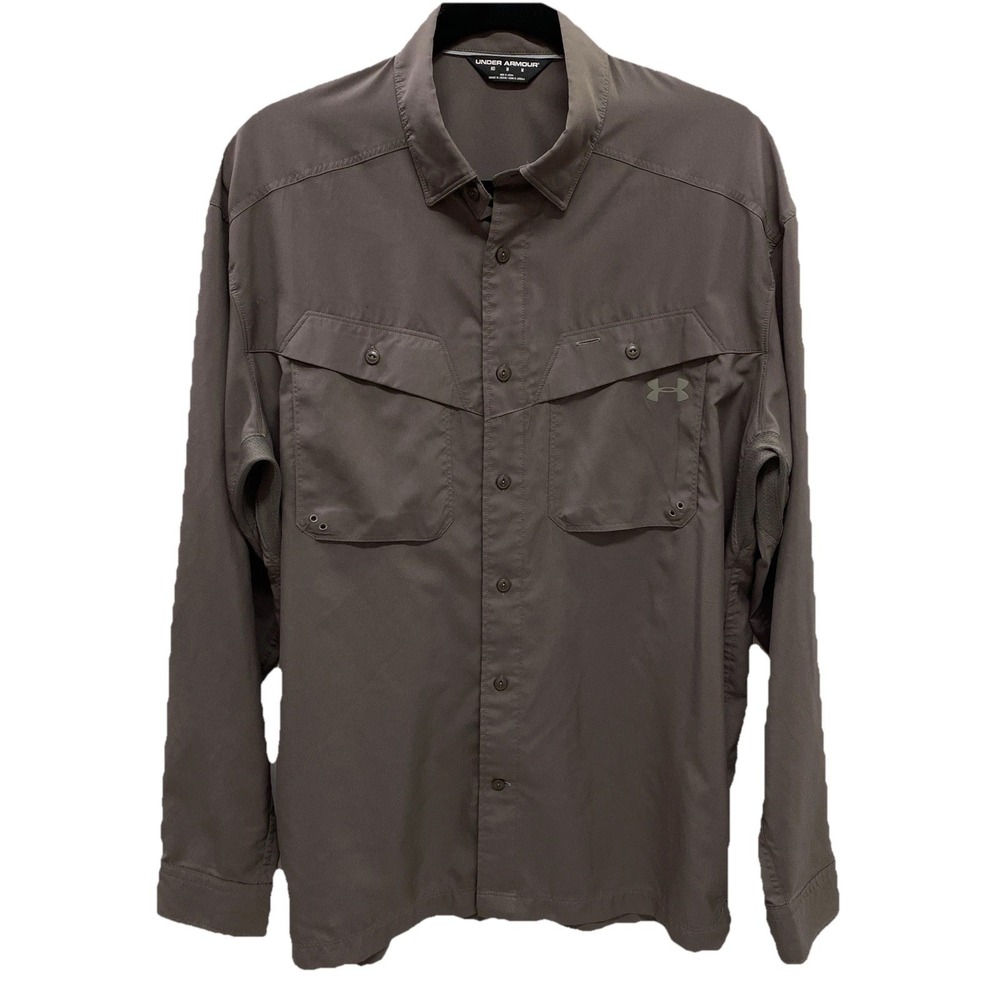 Under Armour Heat Gear Gray Vented Shirt Men's M Fishing Hiking Travel‎ Camping
